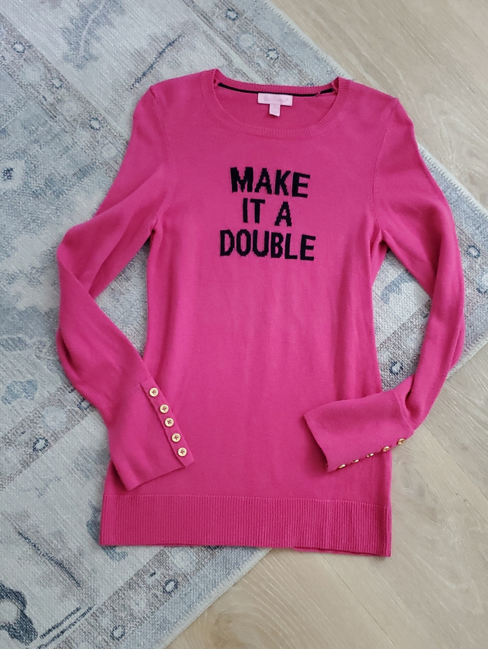 Lilly Pulitzer "Make It A Double" Pink Black Long Sleeve Sweater Top SzS